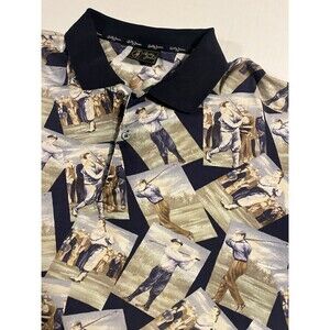 VINTAGE Bobby Jones Collection All Over Golf Print Polo Shirt XL Italy 90’s VTG